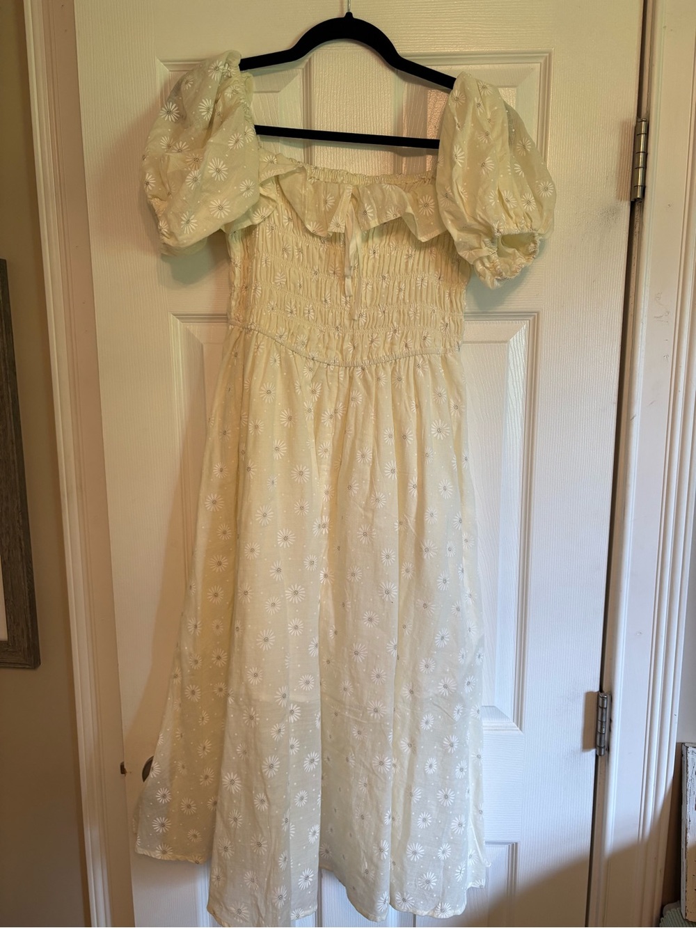 Women's Cream Eyelet Midi Dress with Puff Sleeves